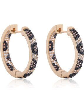 Gold Plated Leopard Print Cubic Zirconia Hoop Earrings Statement Chunky Huggie